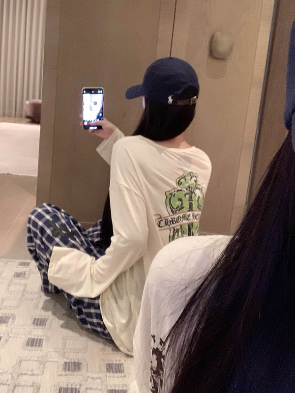 美式潮牌热浪绿色宝剑微透长袖上衣女早秋新款宽松圆领套头T恤|undefined
