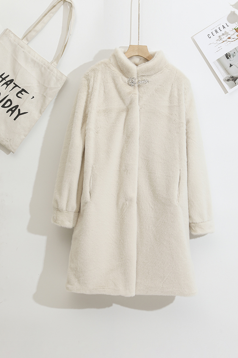 Women's Clothing new women's white stand collar thickened mink coat Winter mid length temperament fur coat for women_voghion.com