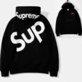 Black hooded plus fleece large back label