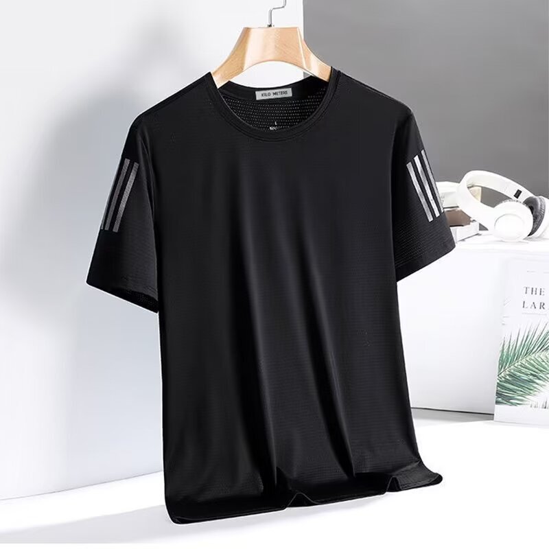 クールアイスシルク Tシャツメンズ半袖貿易新作夏薄手速乾通気性半袖メンズルーズトップ|undefined