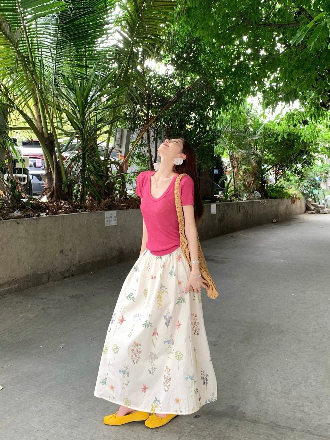 Áo thun nữ cổ tròn tay ngắn dệt kim phong cách Hàn Quốc dáng ngắn ôm sát — xanh lam, màu hồng, màu tím, màu hồng đậm chi tiết 2