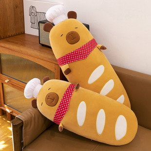 Cute Chef Capybara Long Comfort Soft Pillow Baguette Capybara Plush Sleeping Doll Birthday Gift