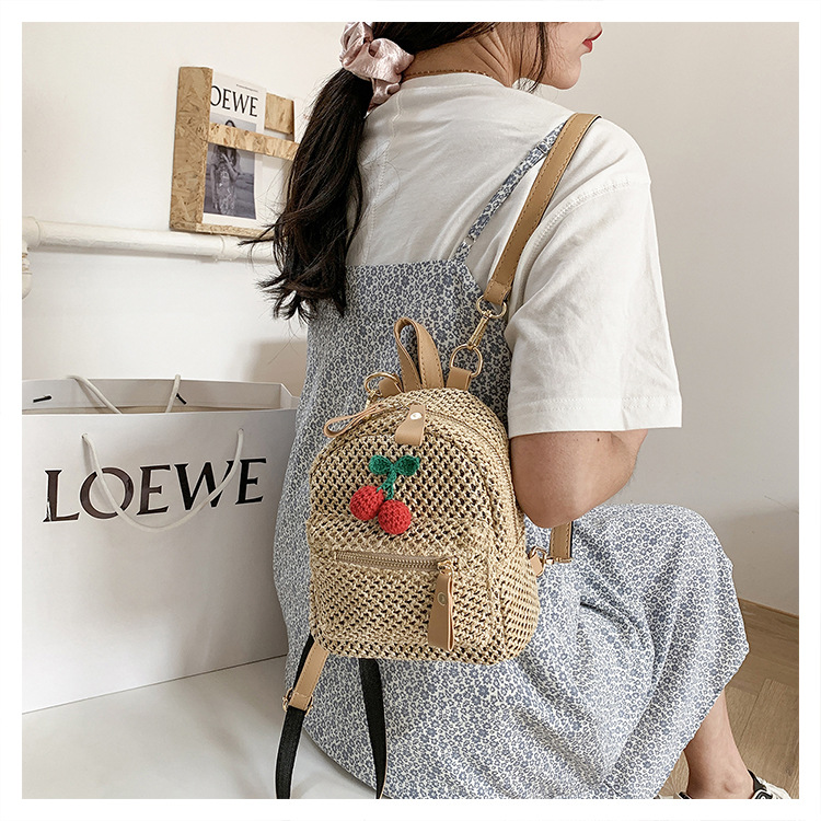 Fashion Cherry Straw Backpack Wholesale display picture 10