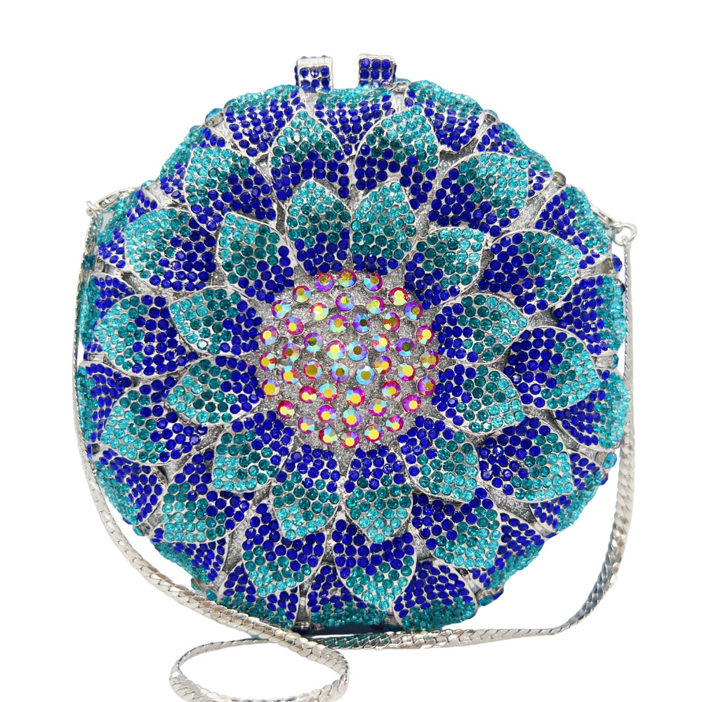 Rhinestone bolsa girasol bolso de mujer metal hueco con diamantes bolso de cena vestido de fiesta bolso de cena