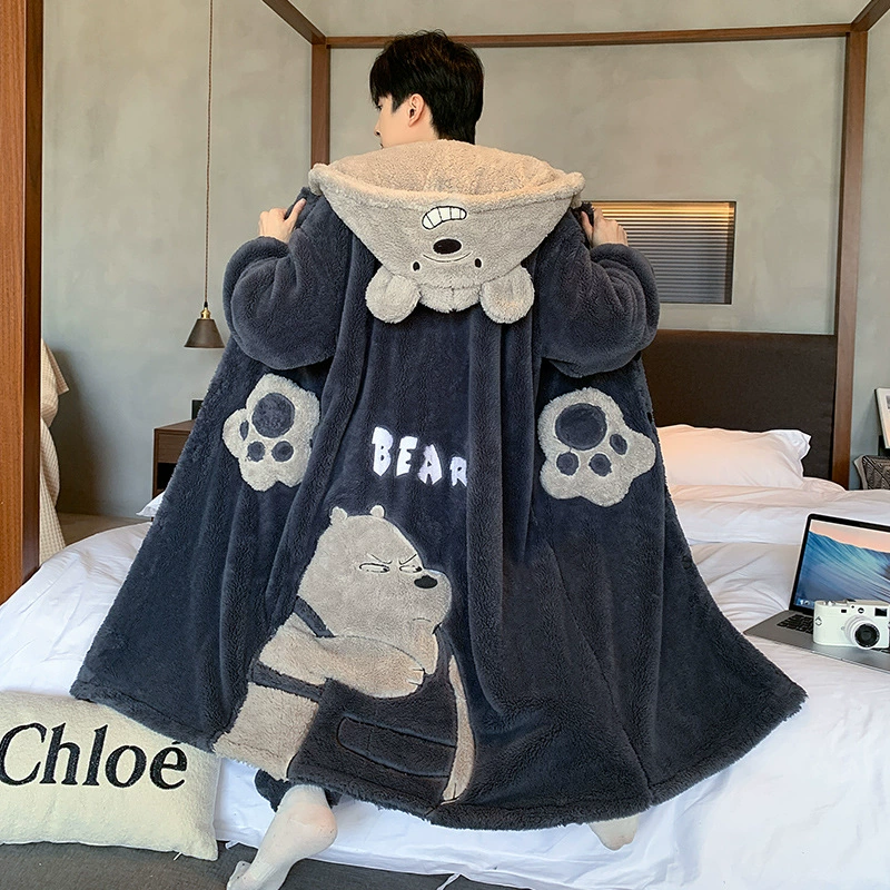 Мужская пижама осень зима 2024 новый коралловый бархат толстый зимний халат халат фланелевая домашняя одежда