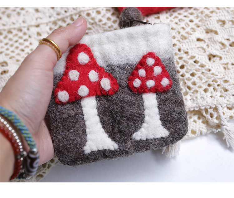 Felt Material Mushroom Pattern Women's Mushroom Felt Zipper Kids Wallets