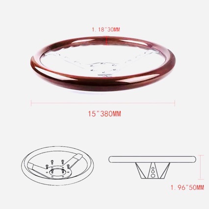 Car Modification Parts 15-Inch 380mm 6-Hole Peach Wood Vintage Car Steering Wheel Solid Wood Steering Wheel Retro Car Accessory