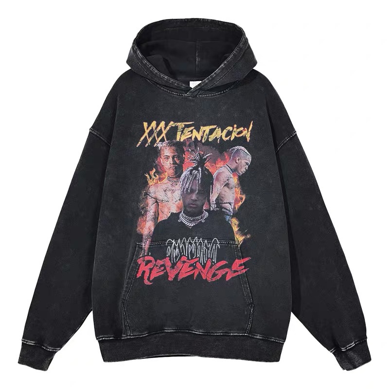 Eminem Travis Scott Tupac XXX American Hip Hop Rap Vintage Imprint Water Washed Hooded Sweater