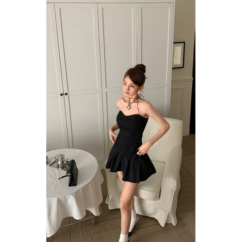 2025 женская одежда ручной работы ~ модный ретро сексуальный топ-труба с узором "рыбья кость" + высокие пышные черные кюлоты