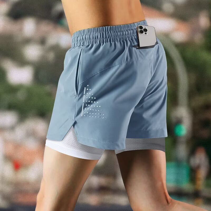 Sports Running Shorts Men's Cycling Marathon Summer Quick-Drying Fitness Equipment Lined Fake Two-Piece Training Three-Point Pants