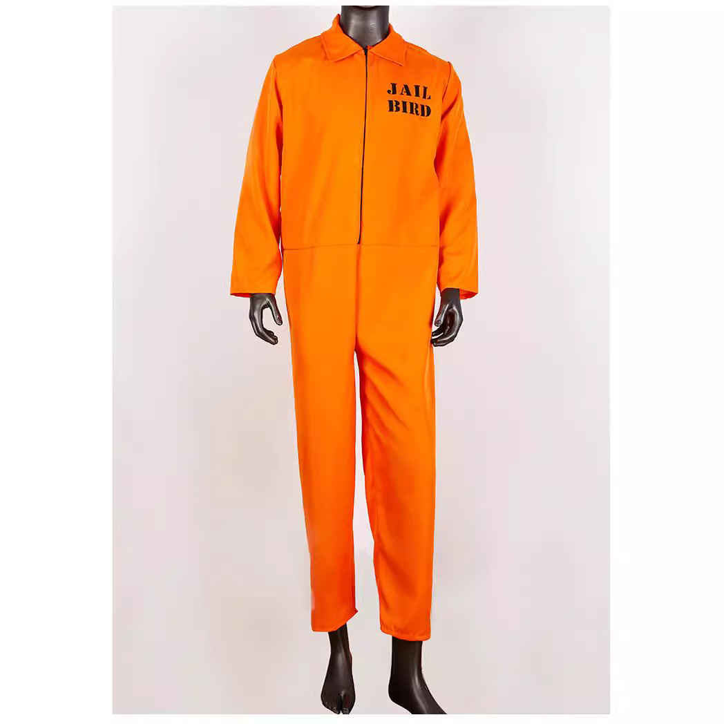 Halloween cos convict costume, prisoner costume, prison uniform, convict set, orange prisoner uniform