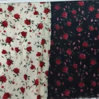 新款小碎花玫瑰雪纺布米兰皱印花面料大肠圈头发饰品服装布面料