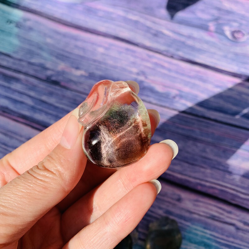 水晶吊坠 天然绿幽灵原石雕刻钱袋水晶挂饰 图 12