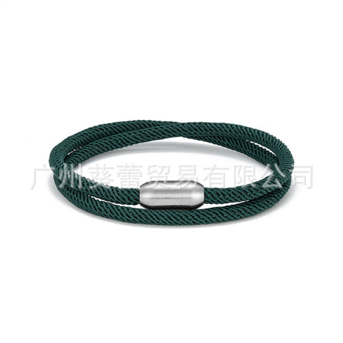クロスボーダーの人気カジュアルアウトドア男性ブレスレットステンレス磁気ボタン二重ミラノロープカップルの手綱工場直売