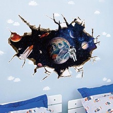 爆款儿童房卧室防水装饰贴画 立体3D破墙星空宇宙星球 墙贴sk9066