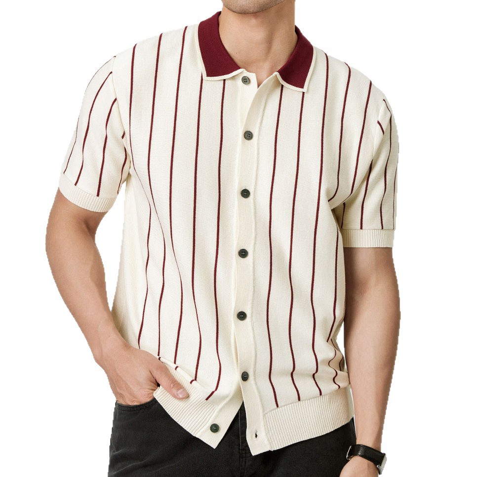 Polo camiseta de punto camiseta de manga corta hombre cardigan rayas viejos negocios de verano transfronterizo transpirable fábrica al por mayor