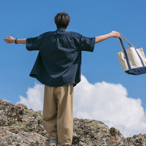 Japanese-style youth short-sleeve shirt for boys, summer thin version, trendy brand, loose half-sleeve, cool punk-style work crew neck outerwear