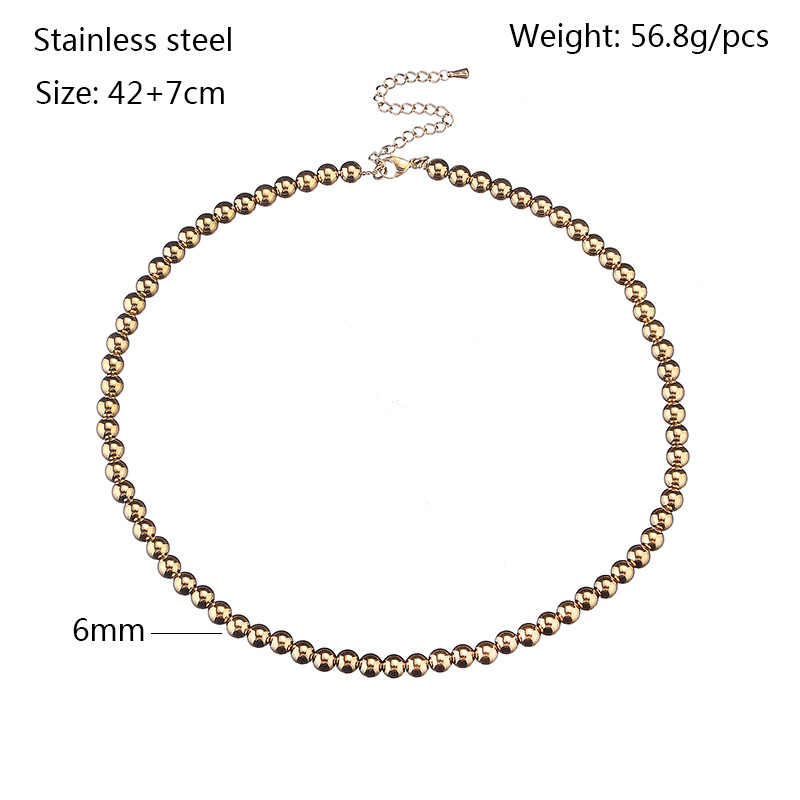 Stainless Steel Material Retro Ball Solid Color Stainless Steel Plating Gold Plated Necklace