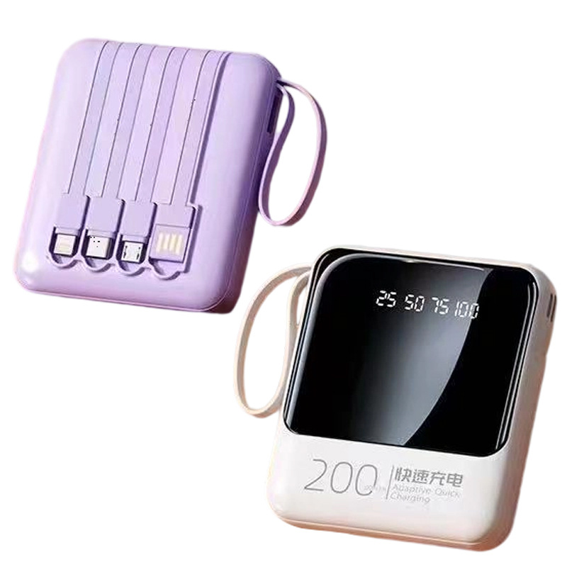 Viene con pantalla digital inteligente de cuatro cables, espejo, fuente de alimentación móvil para exteriores compacta y portátil, con diseño de cordón, compatible con teléfono móvil