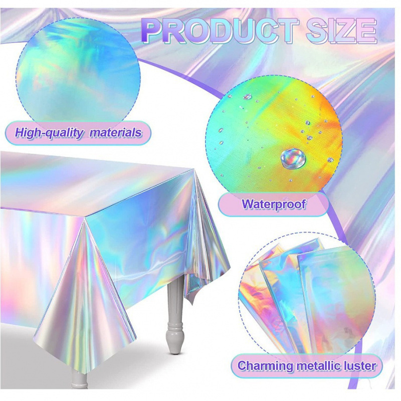 Cross-border disposable iridescent tablecloth, laser tablecloth, plastic rainbow tablecloth, plain and dazzling for Christmas and birthday parties Cross-border disposable iridescent tablecloth, laser tablecloth, plastic rainbow tablecloth, plain and dazzling for Christmas and birthday parties