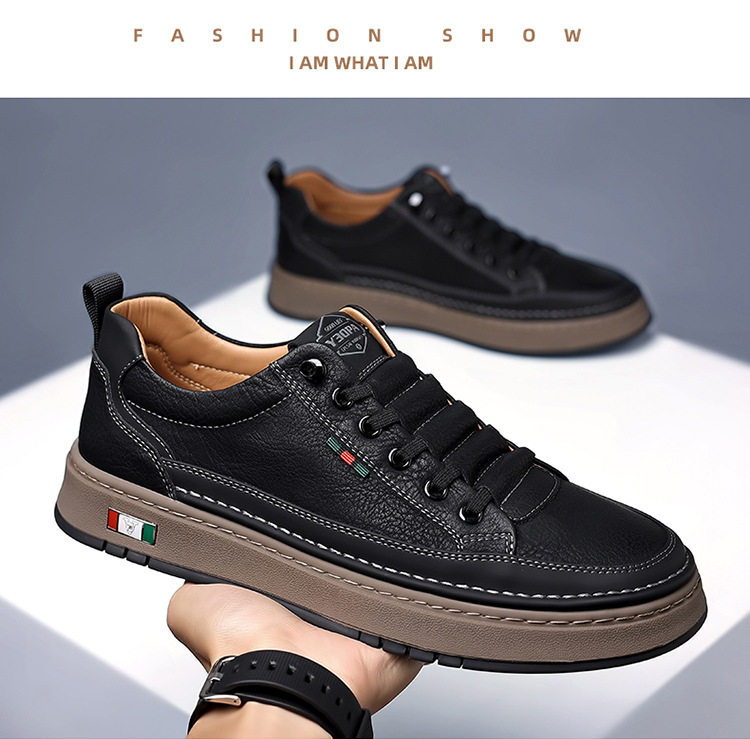 Giày sneaker nam cổ thấp dáng thường ngày, mũi tròn, đế cao su chống trượt, gót thấp 1–3 cm — Màu nâu, Màu đen chi tiết 25
