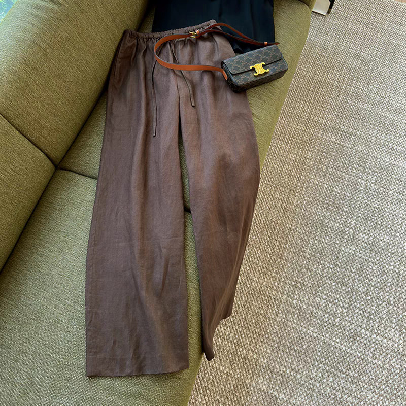 High-Quality Products Are Amazing! Summer Self-Retention No D Recommended Slimming Look Elastic Lace Design Straight Linen Pants for Women