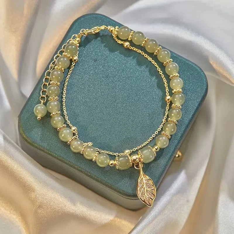 Daily Occasion Chinoiserie Leaf Flower Peanut Glass Beaded Women's Bracelets