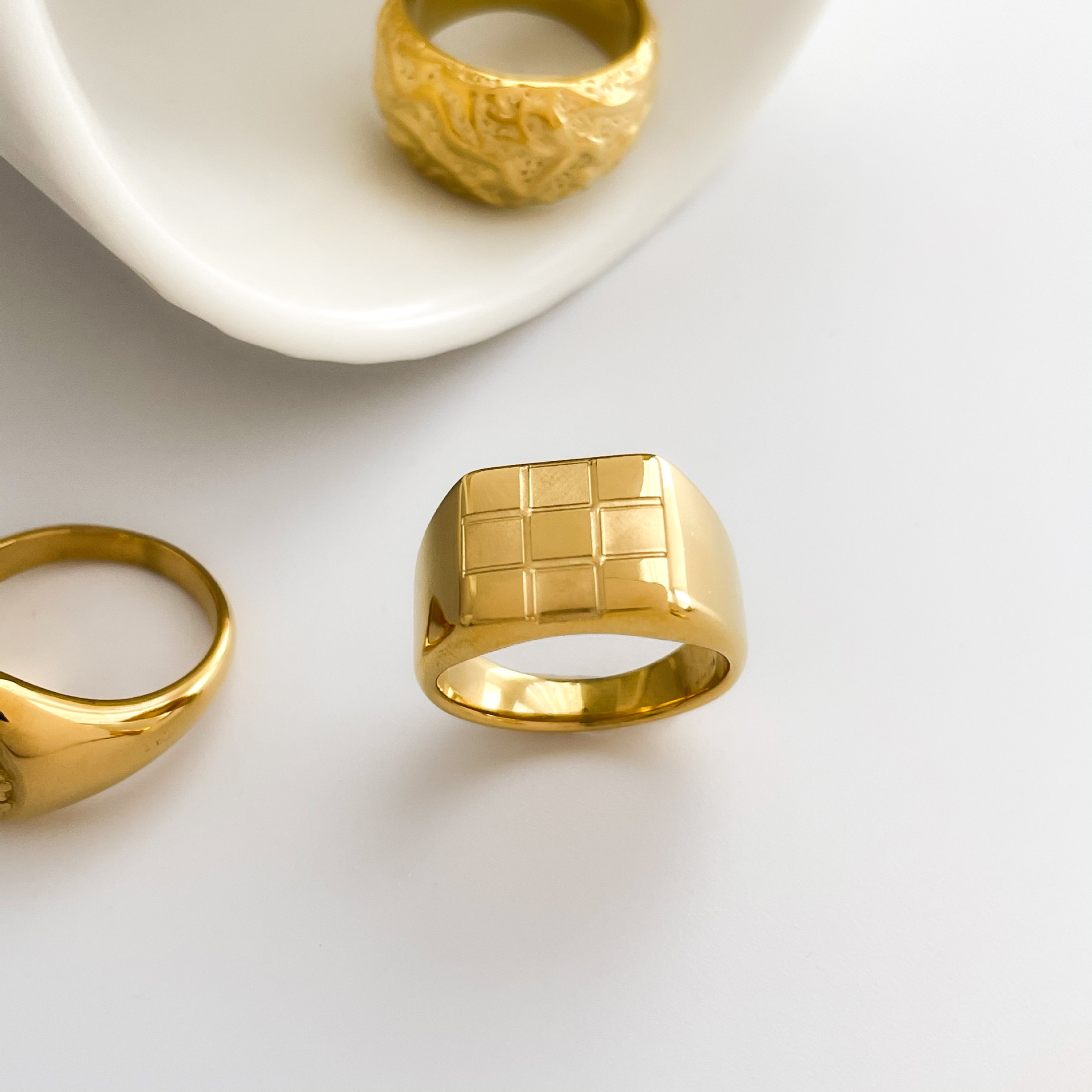 Plating Design Vintage Style Geometric Titanium Steel Plating Rings