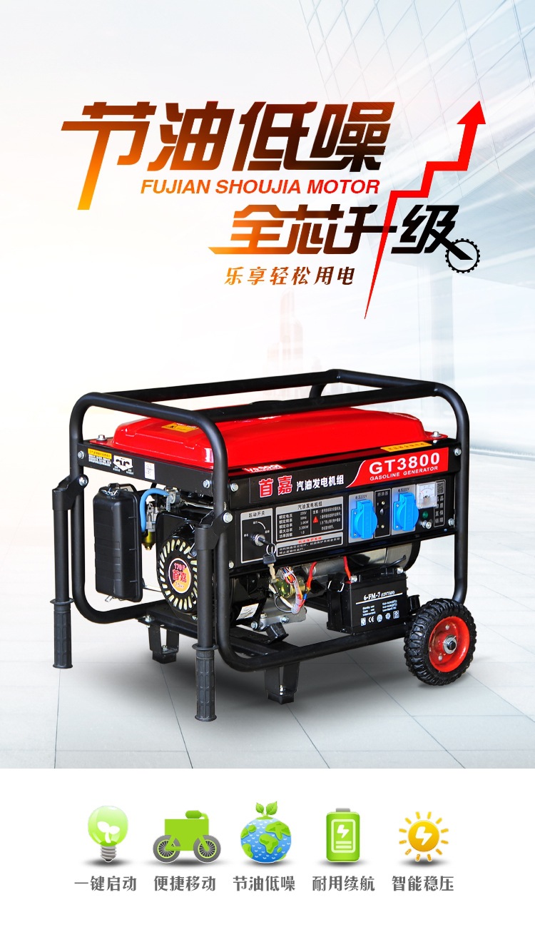 Shoujia Gasoline Generator Household 220V Single Phase 3Kw/5Kw/6Kw/8Kw/10Kw 12Kw Three Phase 380V
