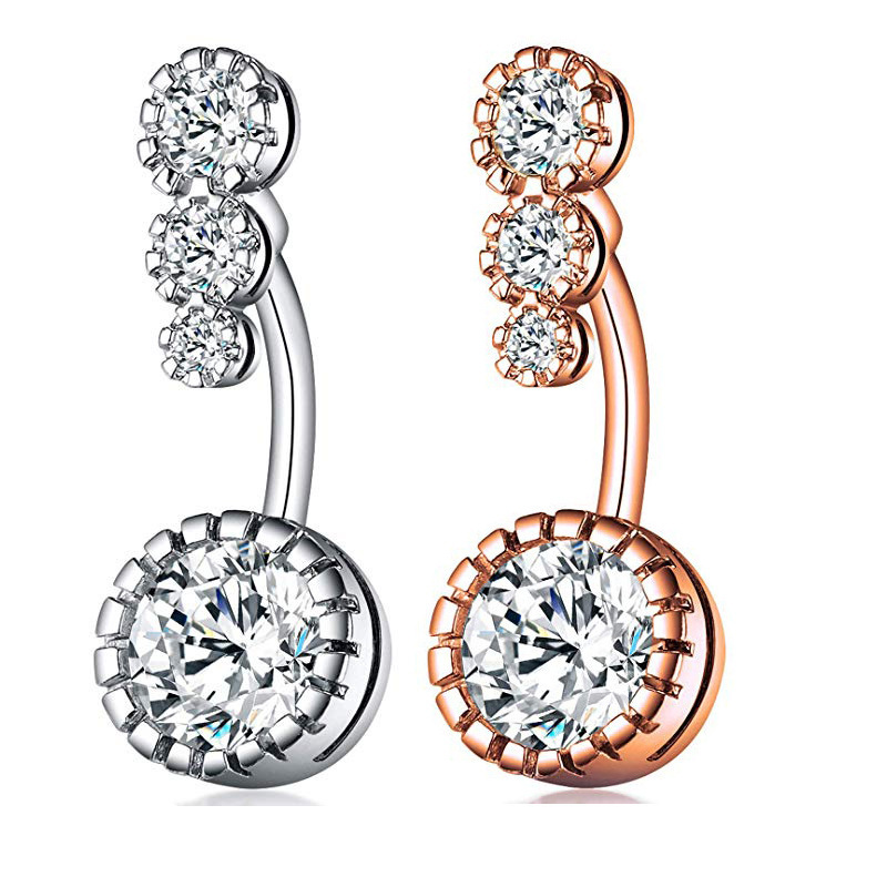 Piercing de nombril de luxe en zircon et acier inoxydable_voghion.com