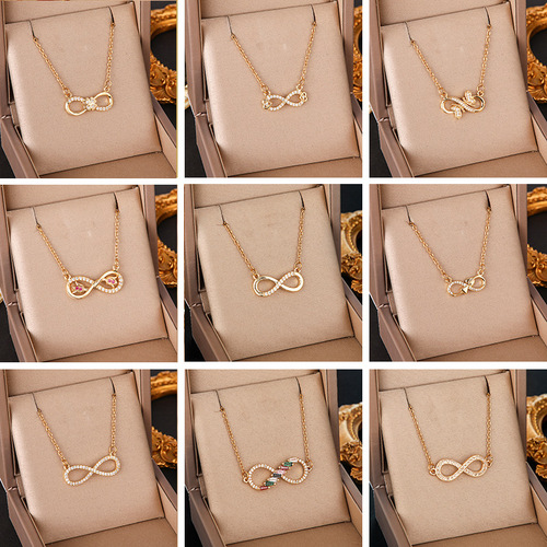Cross-border 8-character infinite loop pendant necklace with a high-end, minimalist Möbius titanium steel choker for women, does not fade.