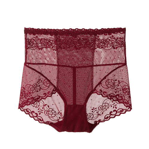 High-waist seamless underwear for women, French lace, women's underwear, deep V design, 100% cotton, large size women's triangle underwear