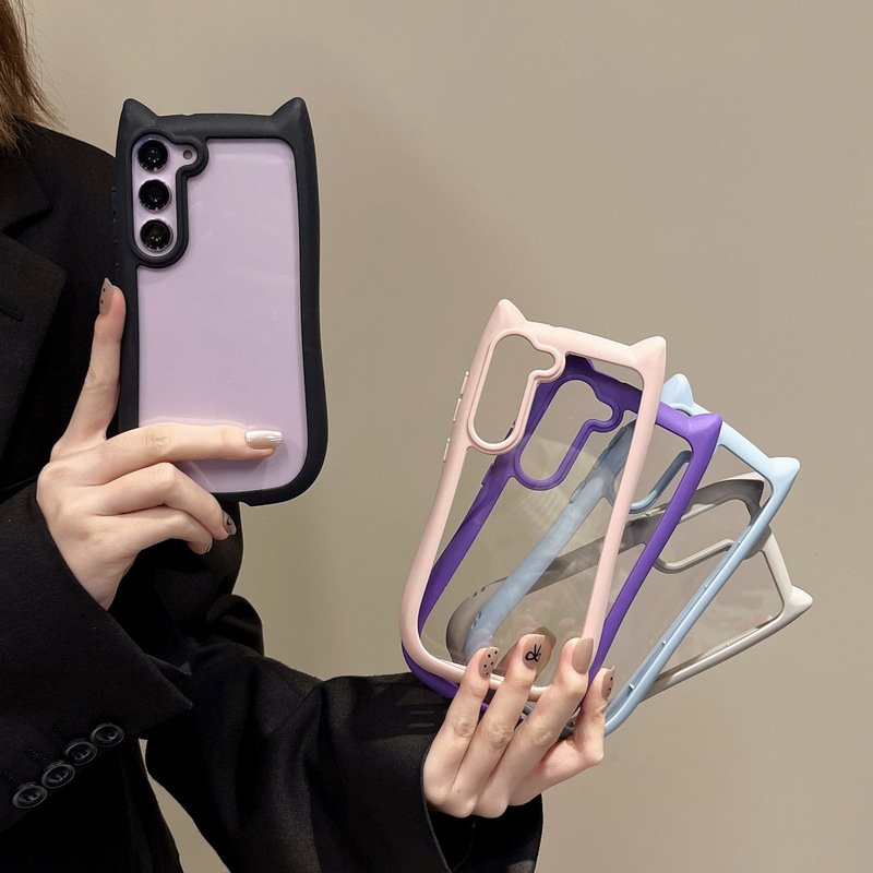 S26/S24Plus Suitable for Cat Ear Transparent Anti-Fall Phone Case S26Plus Cat Ear Case Suitable for Apple 16 E
