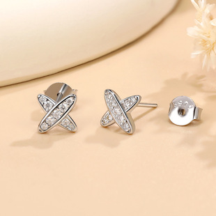 Cross-border Hot Cross Earrings S925 Sterling Silver Plated K-gold Moissanite Earrings for Women Simple Geometric X-shape Exquisite Earrings