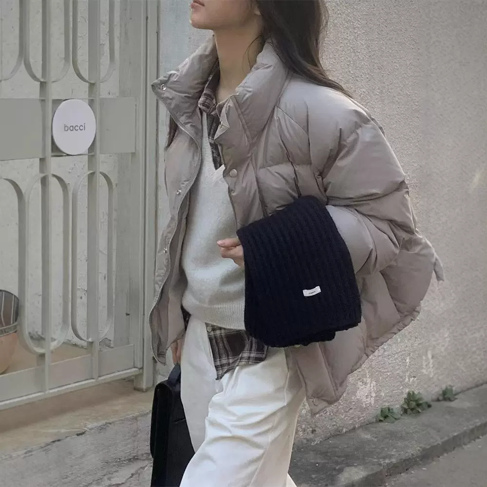 现货 东大门韩系面包羽绒服女2024宽松简约白鸭绒外套vergam*t