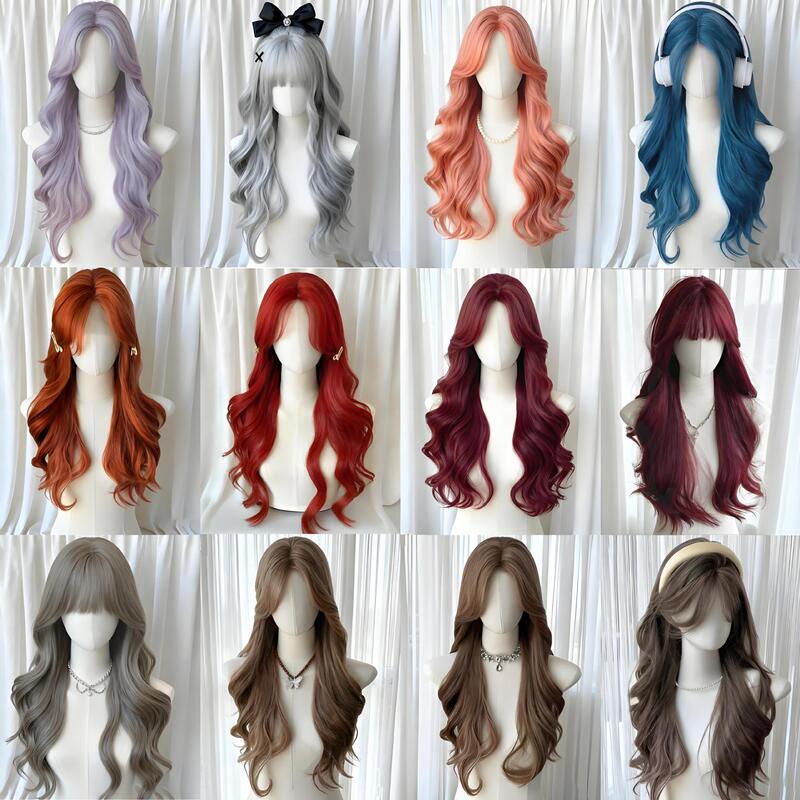 Women's Lace Front Wig, Natural and Fluffy, Stylish Seamless Middle Parting, Long Wavy Hair with Full Bangs, Full Head Wig