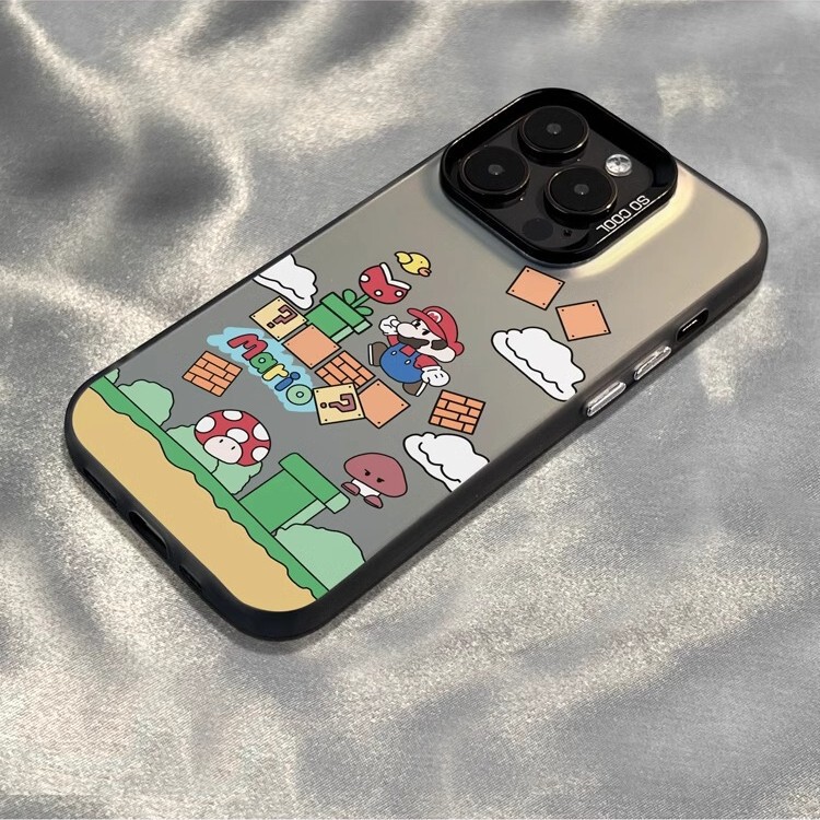 New Mario-Themed Case Suitable for Apple 16 Pro Max 15 Matte Silver Double-Layer Xr Electroplated XS Protective Case