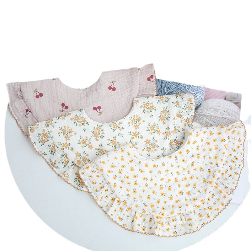 Toalla de saliva de bebé femenino de encaje coreano de verano estilo ins babero de gasa de algodón de clase a bebé babero productos para niños