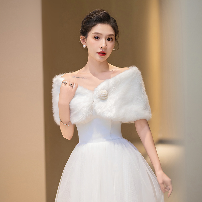 新款新娘婚紗毛披肩秋冬季披肩結婚旗袍外套伴娘禮服披肩保暖2019