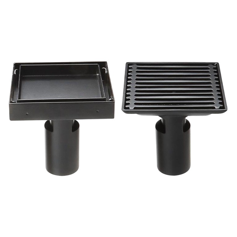 Desagüe de piso negro de acero inoxidable baño ducha desodorante antibloqueo tira cocina y baño cuadrado con incrustaciones de azulejos lavadora