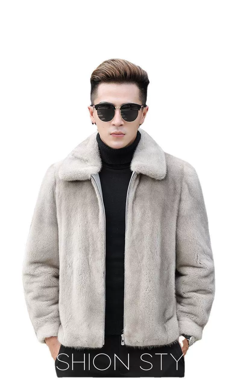 秋冬新款男士貂皮大衣男整貂翻领水貂仿皮草男外套时尚皮外套