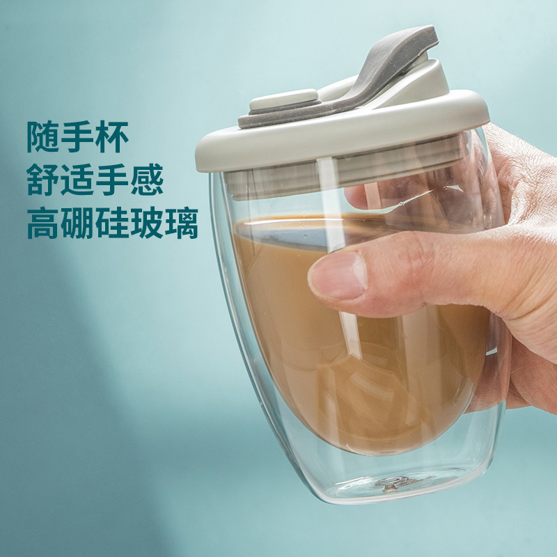 Taza de doble capa aislada de borosilicato con tapa taza de agua de vidrio taza de café creativa regalo en forma de huevo taza portátil con tapa