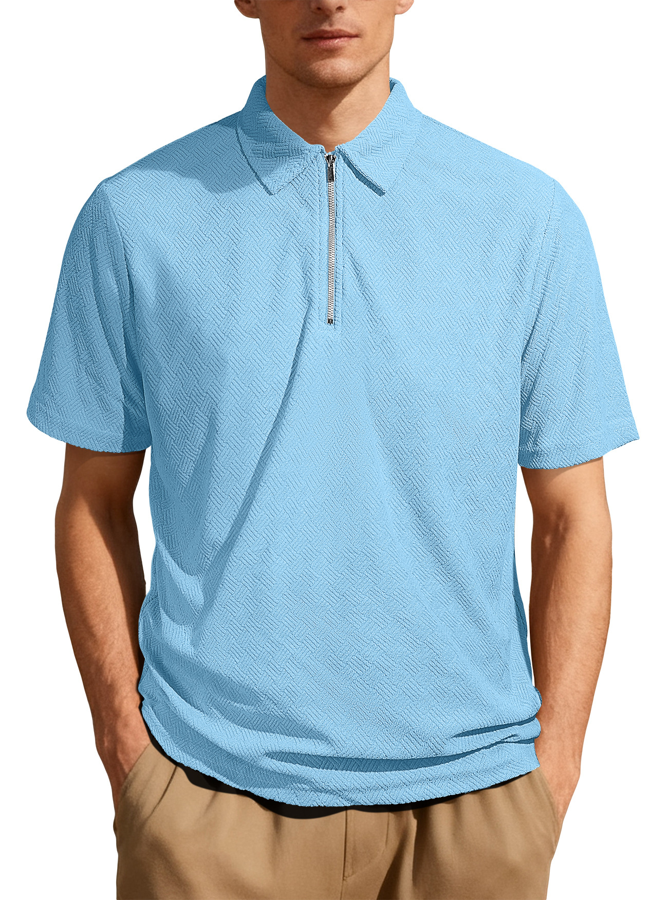 Nuevo comercio exterior transfronterizo de verano de Europa y Estados Unidos, camiseta de polo de manga corta casual diaria, camiseta de medio zipper
