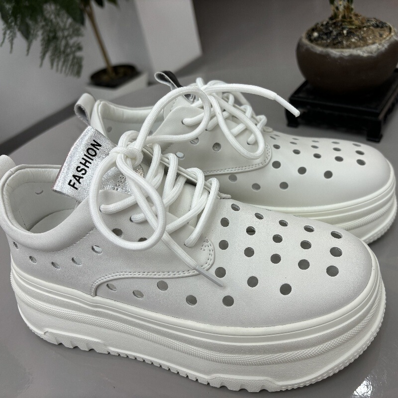 Hollow-Out Sandals, White Shoes, 2025 Spring/Summer New Style, Height-Increasing Breathable Perforated Shoes, Loafers, Casual Versatile Women's Shoes
