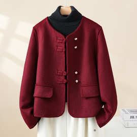 mmc1083中国风羊毛大衣女短款洋气减龄双面毛呢外套2025秋冬外套