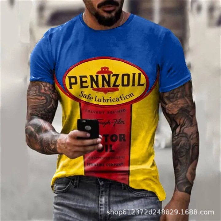Cross-border Amazon hombres camisa de cuello redondo retro manga corta estilo europeo y americano impreso N ° 66 carretera carta camiseta