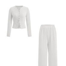 2025新款 速卖通亚马逊欧美跨境货源 休闲修身纽扣长袖阔腿裤套装