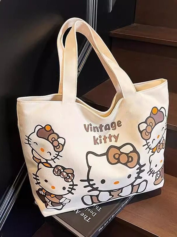 2025 新漫画学生通勤ショルダートートバッグハローキティ猫キャンバスバッグ大容量トートバッグ|undefined