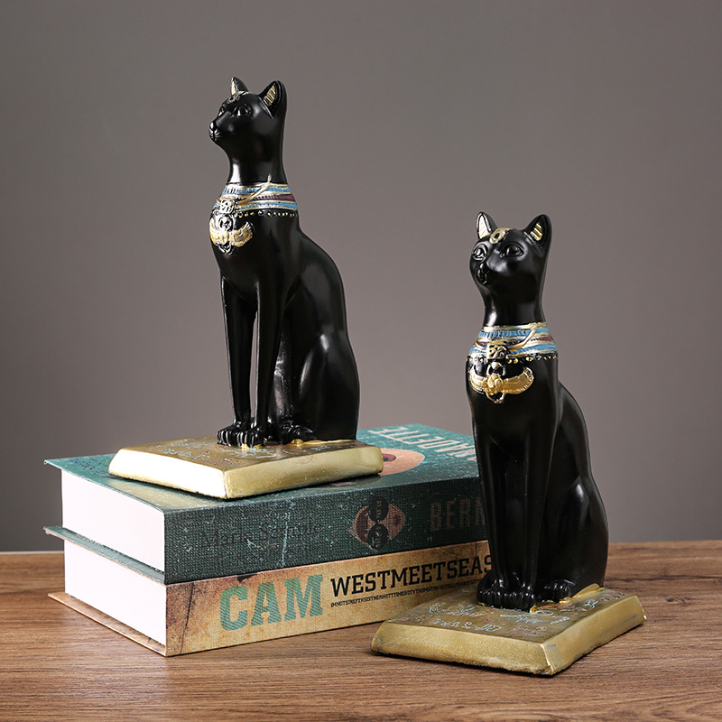  Retro Egyptian Cat Bookend Resin Light Luxury Entrance Study Bookcase Decoration Model Room Decoration Black Cat Bookend
