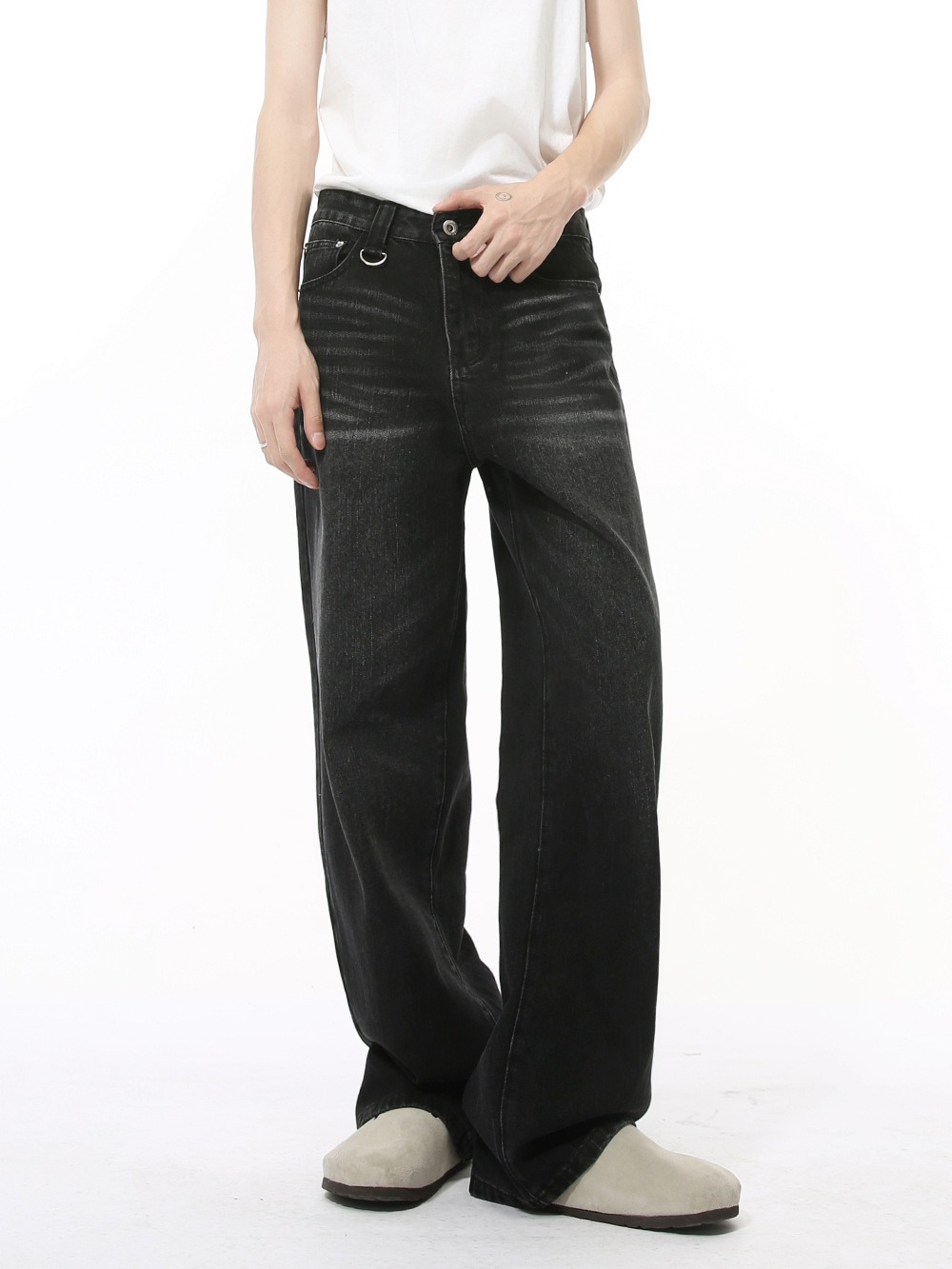 MTLCLOTHES Hombres| Otoño nuevos productos personales lavable gato barba jeans limpio suelto pantalones rectos